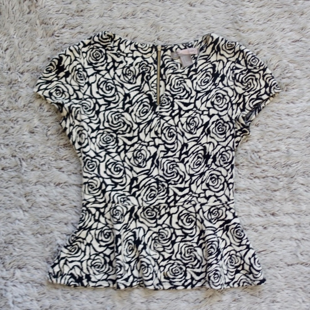 Black & White Floral Print Peplum Top